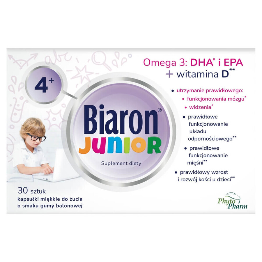 Biaron Junior, für Kinder ab 4 Jahren und Erwachsene, Geschmacksrichtung Bubblegum Fruit, 30 Kaukapseln