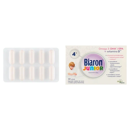 Biaron Junior, pour les enfants de plus de 4 ans et les adultes, saveur fruit bubblegum, 30 gélules à mâcher