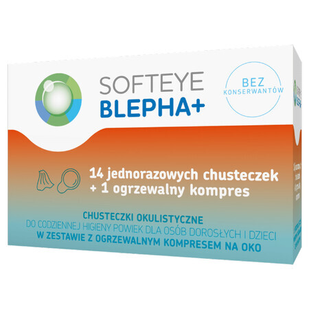 Softeye Belpha +, Brillenputztücher, 14 Stück + beheizte Augenkompresse, 1 Stück