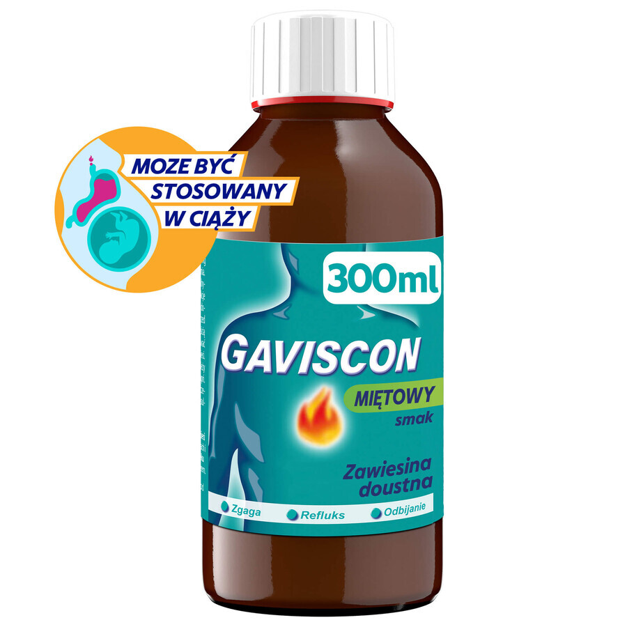 Gaviscon cu aromă de mentă (500 mg + 267 mg + 160 mg)/ 10 ml, suspensie orală, 300 ml