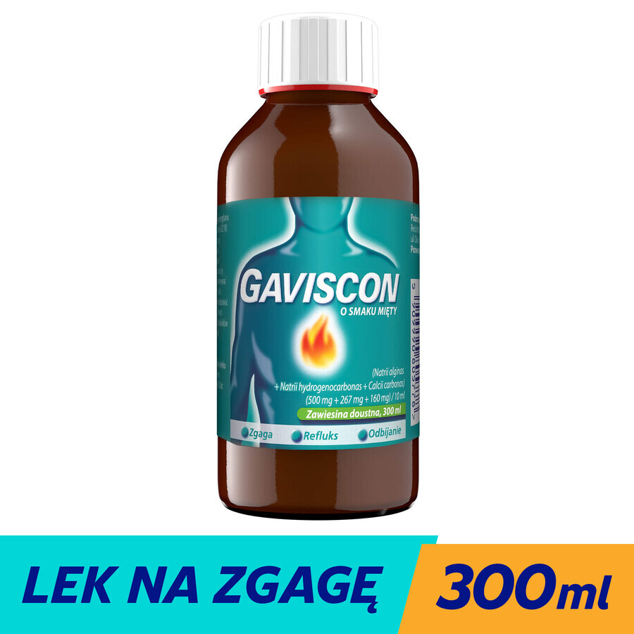 Gaviscon cu aromă de mentă (500 mg + 267 mg + 160 mg)/ 10 ml, suspensie orală, 300 ml