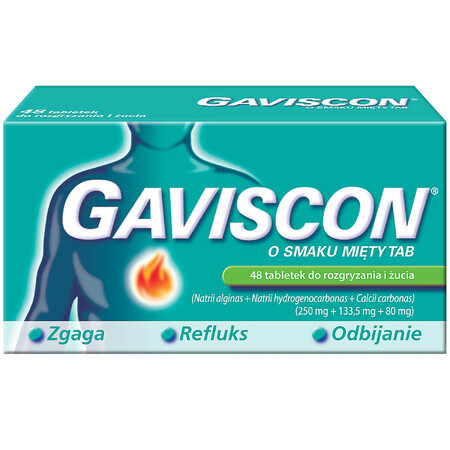 Gaviscon Tab mit Minzgeschmack 250 mg + 133,5 mg + 80 mg, 48 Kautabletten