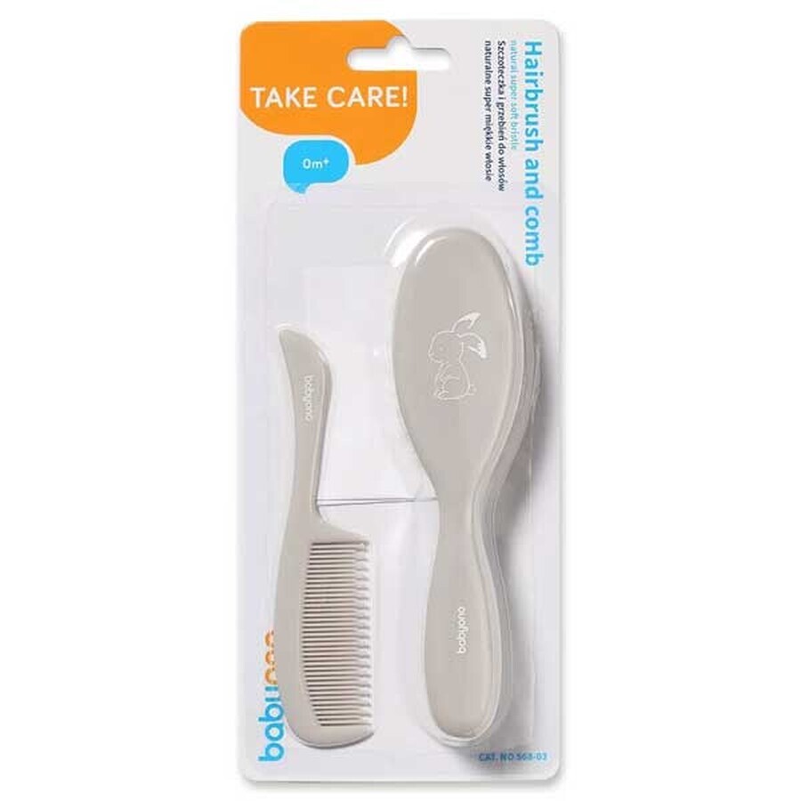 BabyOno Super Soft Natural Bristle Hairbrush and Comb From Birth 568/03 Gray