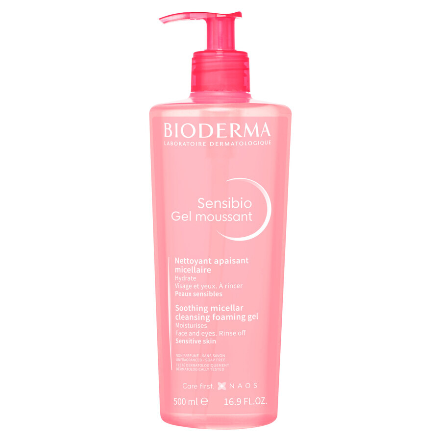 Bioderma Sensibio Gel Moussant, detergente micellare lenitivo per il viso, pelle sensibile e ipersensibile, 500 ml CONFEZIONE ROTTA