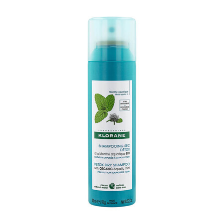 Klorane, champú seco desintoxicante con menta acuática ecológica, 150 ml