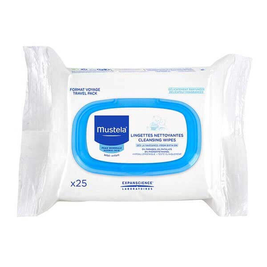 Mustela Bebe Enfant My Baby Bag set, wasgel, 200 ml + gezichtscrème, 40 ml + luiercrème, 50 ml + vochtige doekjes, 25 stuks