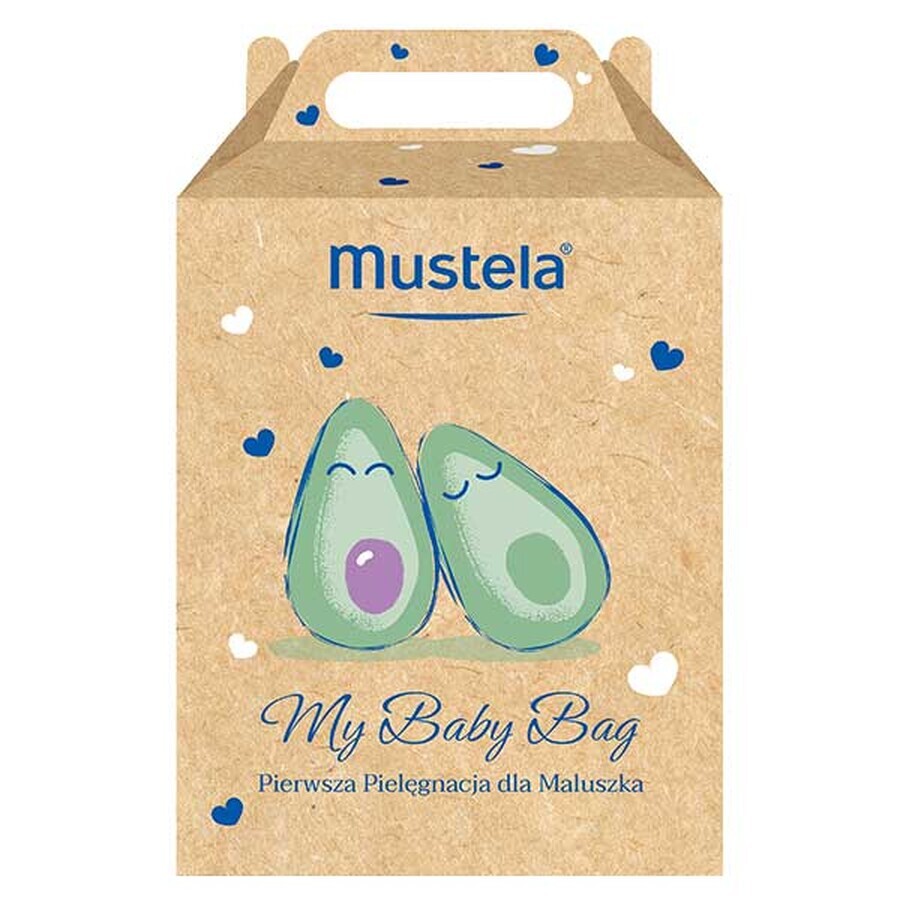 Mustela Bebe Enfant My Baby Bag set, wasgel, 200 ml + gezichtscrème, 40 ml + luiercrème, 50 ml + vochtige doekjes, 25 stuks