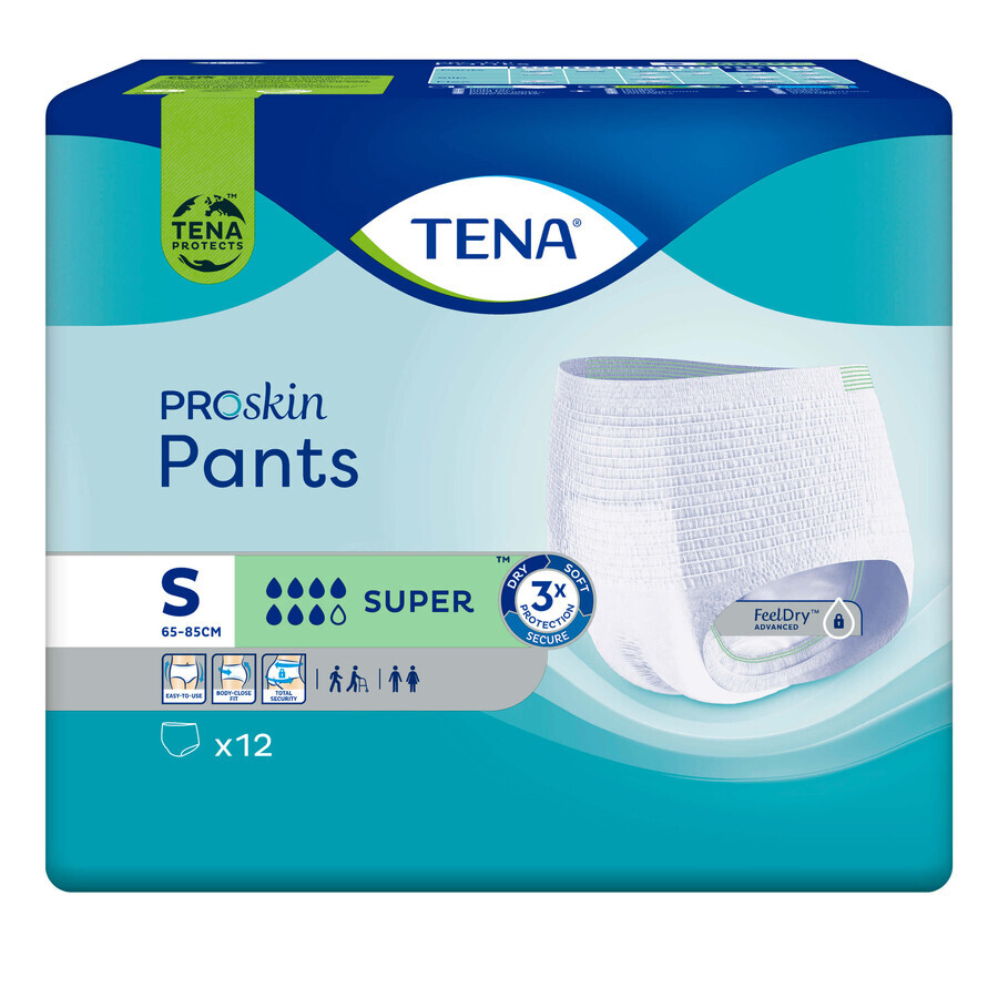 Tena Pants ProSkin, saugfähige Slips, Größe S, 65-85 cm, Super, 12 Stück