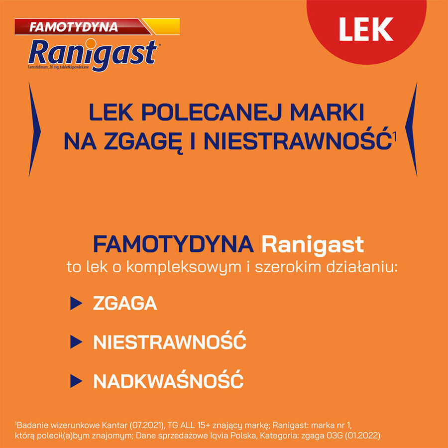 Famotidina Ranigast 20 mg, 20 compresse rivestite con film