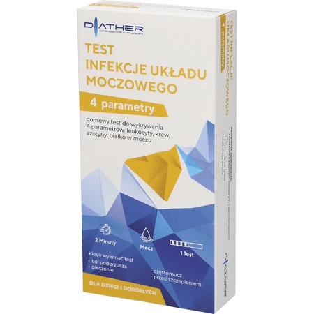 Diather Test Infecciones del tracto urinario, prueba casera para detectar leucocitos, sangre, nitritos y proteínas en la orina, para niños y adultos, 1 pieza