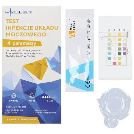 Diather Test Infecciones del tracto urinario, prueba casera para detectar leucocitos, sangre, nitritos y proteínas en la orina, para niños y adultos, 1 pieza