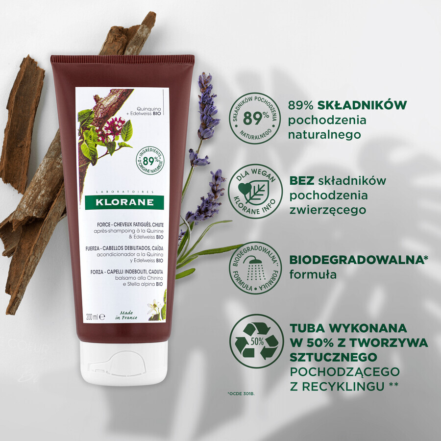 Klorane, balsam cu chinină și edelweiss organic, 200 ml 