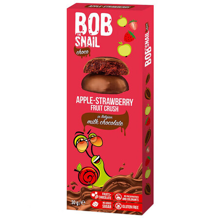 Bob Snail Choco Snack de fructe în ciocolată cu lapte, măr, căpșuni, 30 g