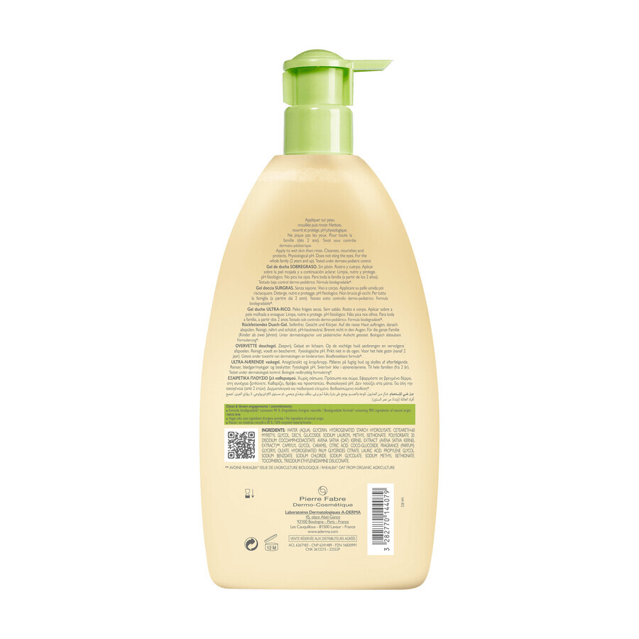 A-Derma, gel de ducha ultra rico, 750 ml