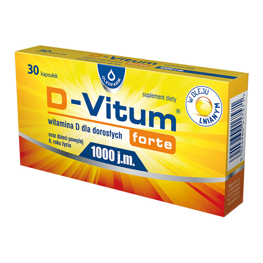 D-Vitum Forte 1000 UI, vitamina D para adultos y niños mayores de 6 años, 30 cápsulas