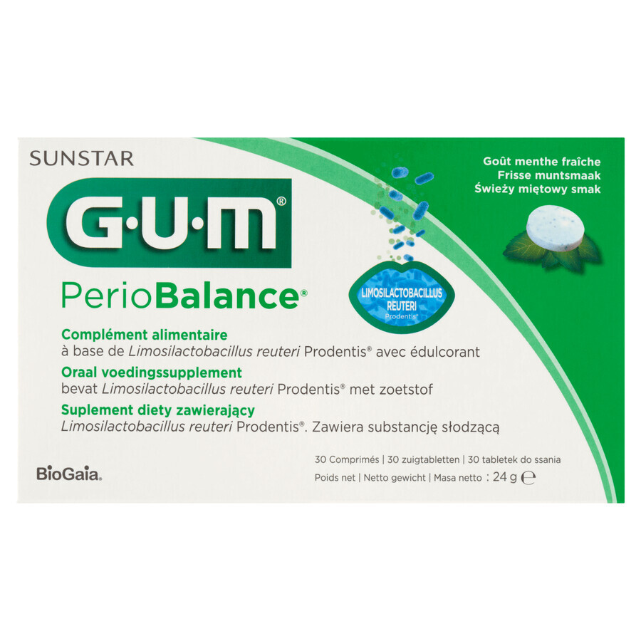 Sunstar Gum PerioBalance, sabor menta, 30 pastillas para chupar