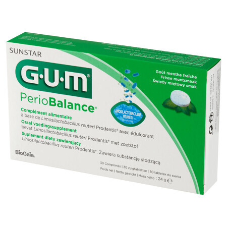 Sunstar Gum PerioBalance, sabor menta, 30 pastillas para chupar