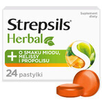 Strepsils Herbal, Geschmack: Honig, Melisse und Propolis, zuckerfrei, 24 Lutschtabletten 