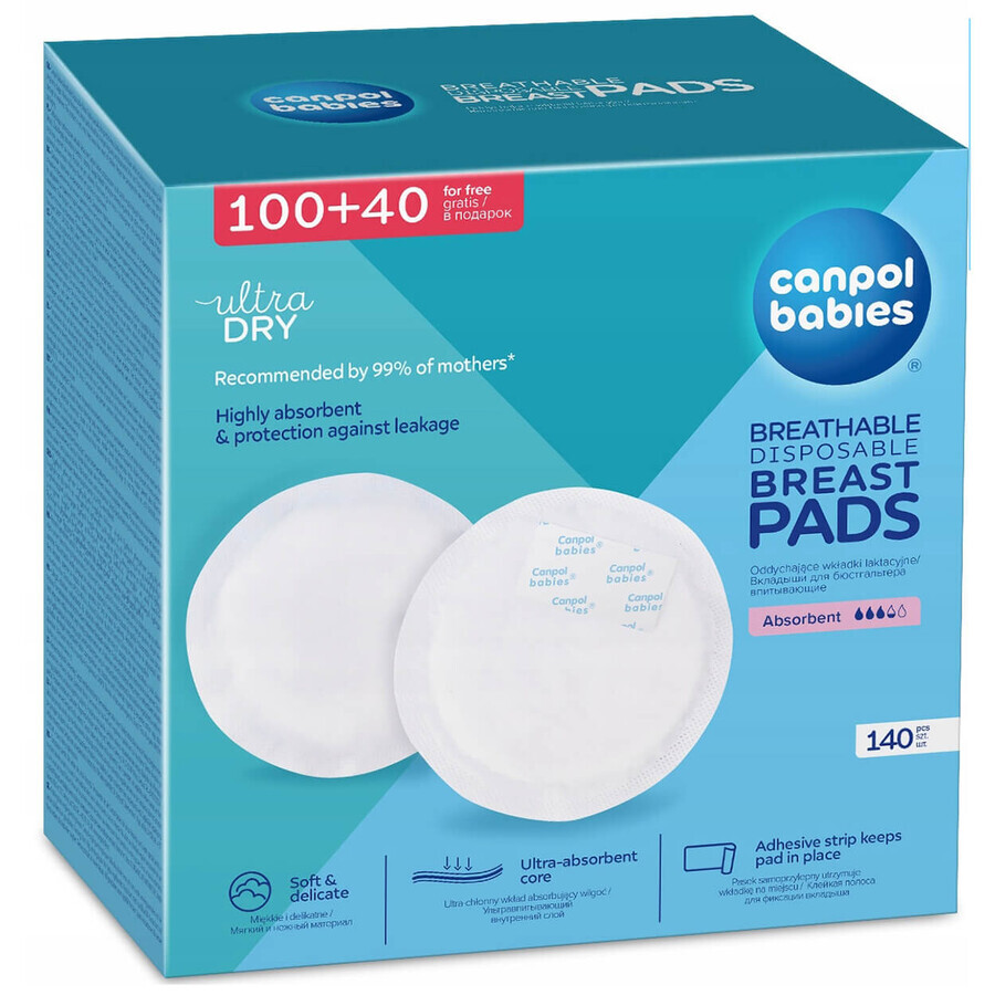 Canpol Babies, breast pads with adhesive, 100 units + 40 gift units