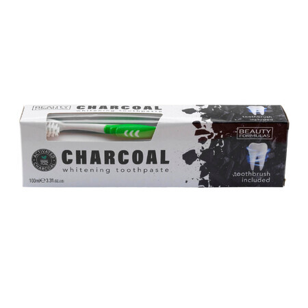 Beauty Formulas Charcoal, dentifrice blanchissant au charbon actif, 100 ml + brosse à dents, 1 pièce