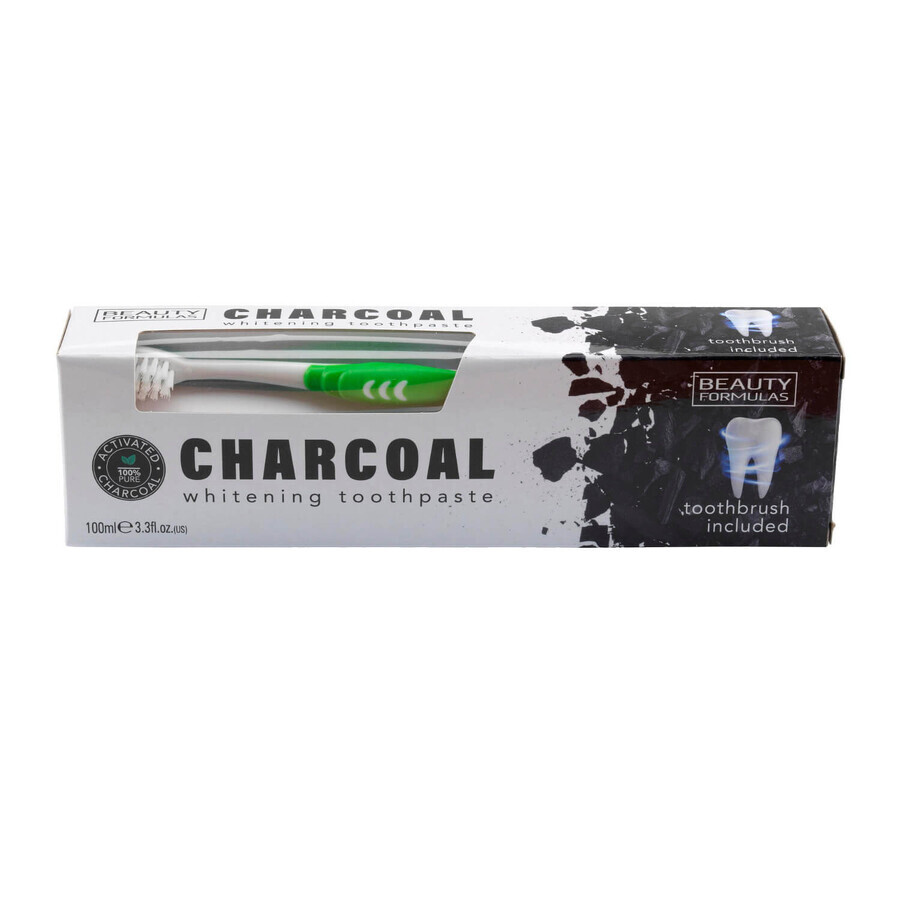 Beauty Formulas Charcoal, dentifrice blanchissant au charbon actif, 100 ml + brosse à dents, 1 pièce