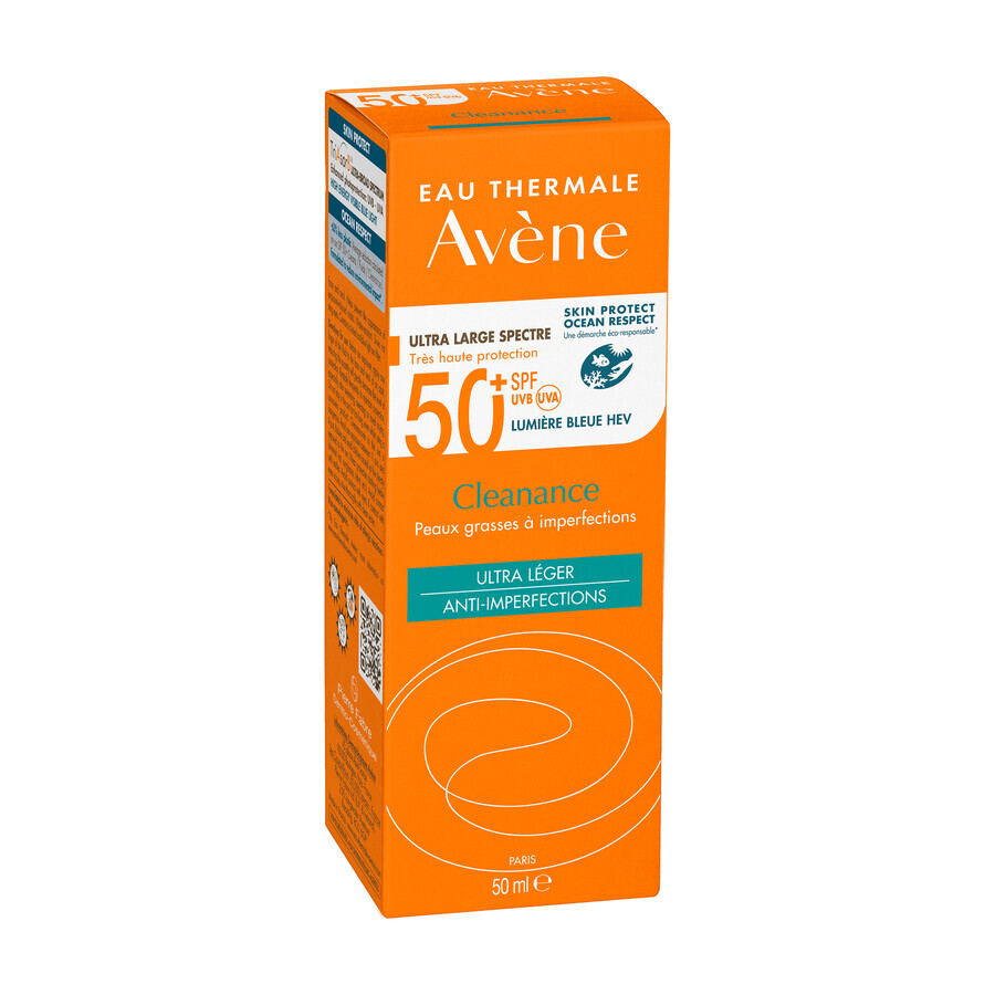 Avène Cleanance Sun, crème protectrice pour le visage, peaux grasses et à imperfections, SPF 50+, 50 ml