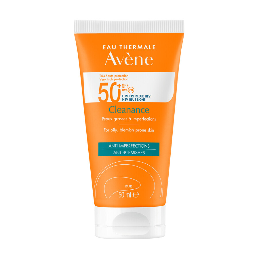 Avène Cleanance Sun, crème protectrice pour le visage, peaux grasses et à imperfections, SPF 50+, 50 ml