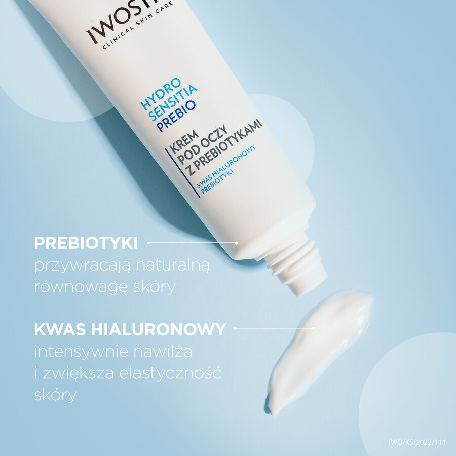 Iwostin Hydro Sensitia Prebio, crème pour les yeux aux prébiotiques, peau sensible, 15 ml