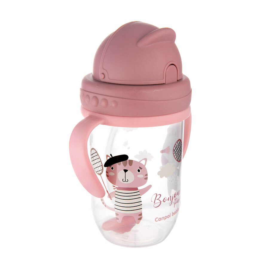 Canpol Babies, Tropfbecher mit Schlauch und Gewicht, Bonjur Paris, rosa, 56/607, ab 6 Monaten, 270 ml