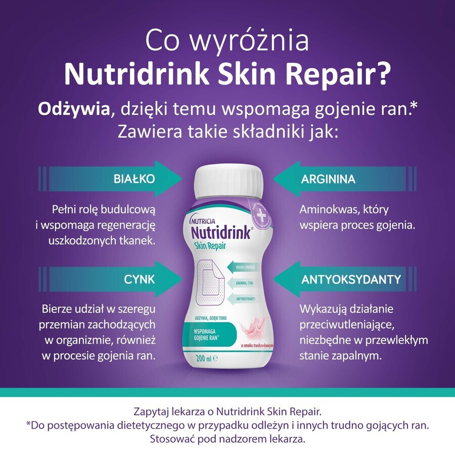 Nutridrink Skin Repair, Erdbeergeschmack, 4 x 200 ml