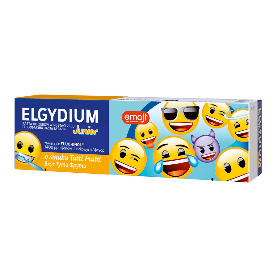 Elgydium Junior Emoji, Gel-Zahnpasta für Kinder, Tutti-frutti, 7-12 Jahre, 50 ml