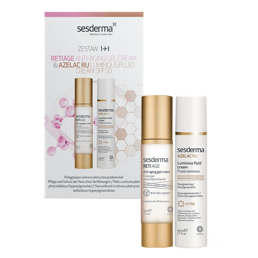 Set Sesderma, Reti-Age, Anti-Ageing Creme-Gel, 50 ml + Azelac RU, Aufhellende Emulsion, SPF 50, 50 ml