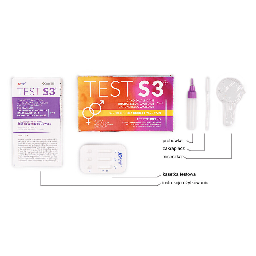 JD Biotech Test S3, test antigen rapid pentru boli cu transmitere sexuală 3in1, 1 buc