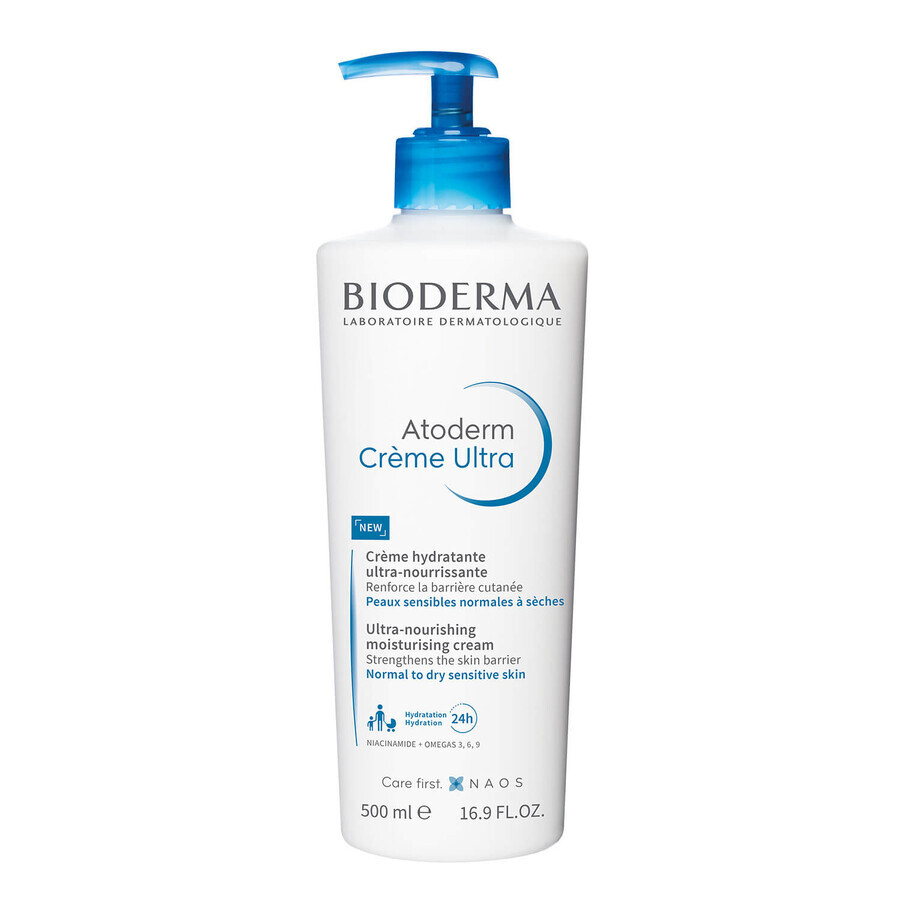 Bioderma Atoderm Creme Ultra, ultra-nährende Feuchtigkeitscreme für den Körper, normale, trockene und empfindliche Haut, 500 ml