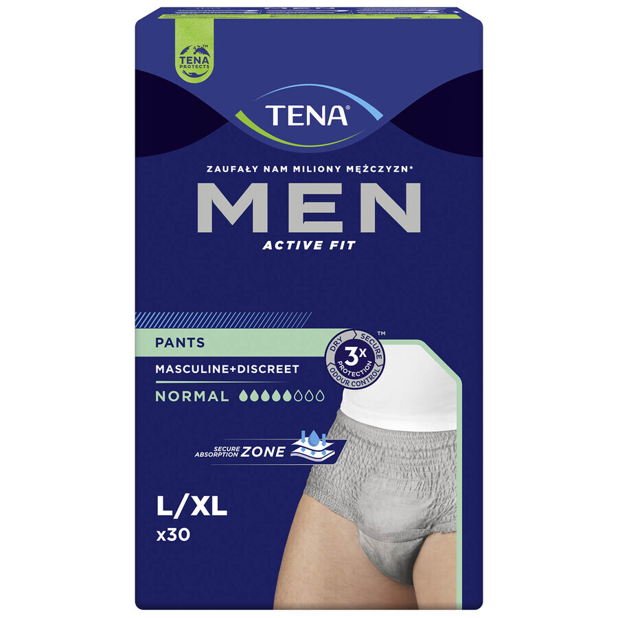 Tena Men Active Fit Pants, slip absorbant pour hommes, taille L/XL, 95-130 cm, Normal, 30 pièces