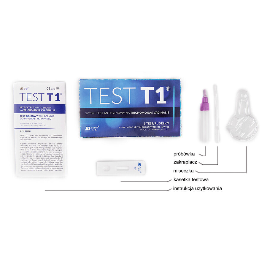 JD Biotech Test T1, prueba rápida de antígenos para Trichomonas vaginalis, 1 pieza