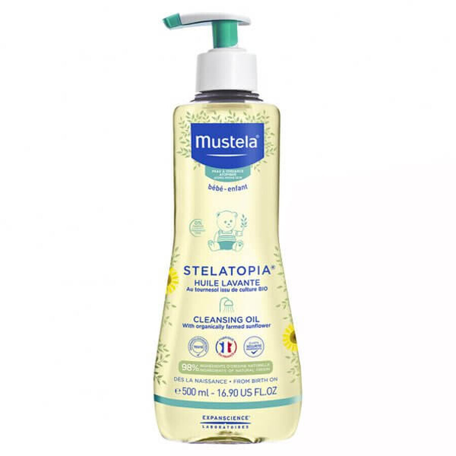 Mustela Stelatopia, Reinigungsöl von Geburt an, 500 ml + lindernde Gesichtscreme, 40 ml gratis 