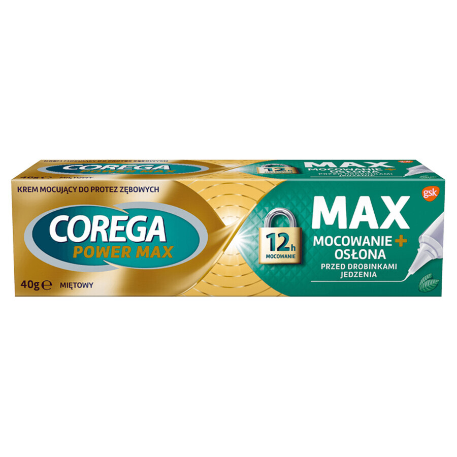 Corega Power Max Fixation + Cover, Fixiercreme für Zahnersatz, mint, 40 g