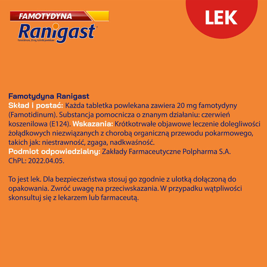 Famotidin Ranigast 20 mg, 30 Filmtabletten