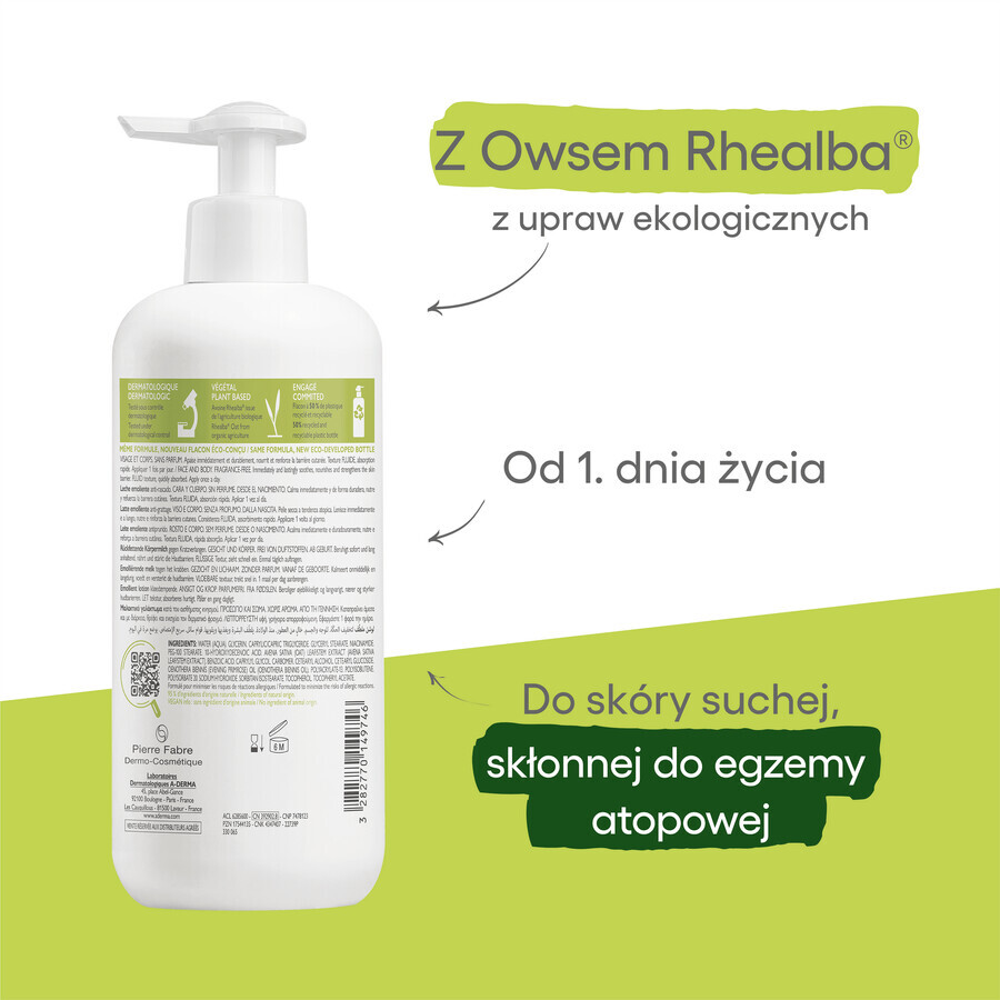 A-Derma Exomega Control, Erweichende Milch, 400 ml