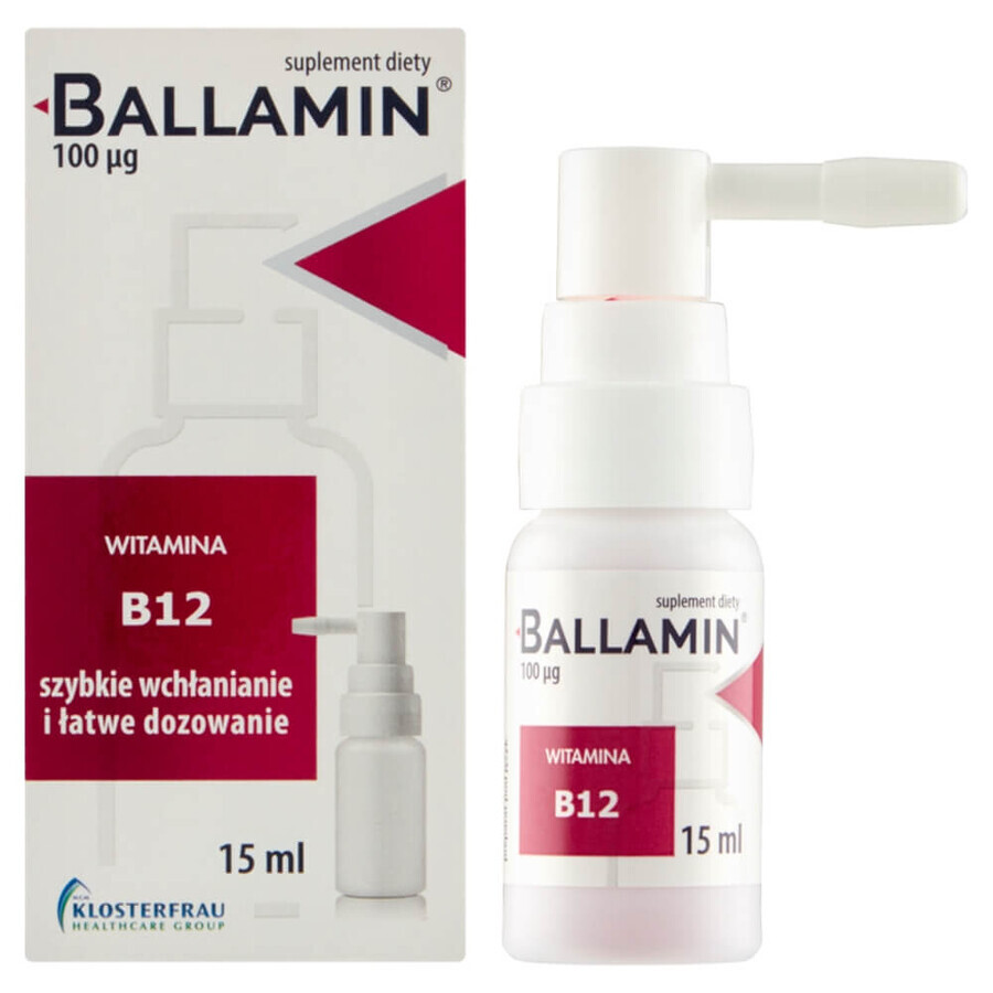 Ballamin, Vitamin B12 100 µg, Mundspray, 15 ml