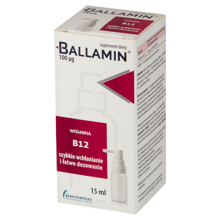 Ballamin, Vitamin B12 100 µg, Mundspray, 15 ml