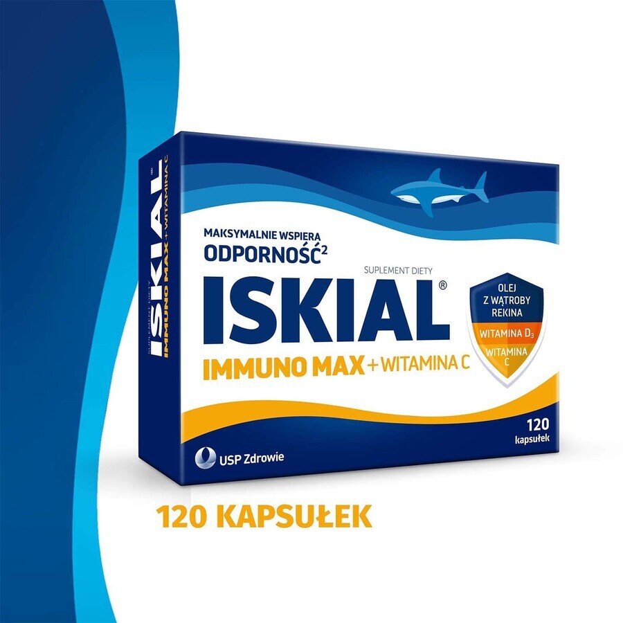 Iskial Immuno Max + Vitamine C, pour les enfants de plus de 6 ans et les adultes, 120 gélules