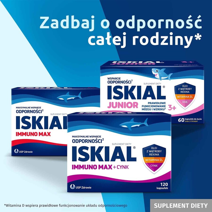 Iskial Immuno Max + Vitamine C, pour les enfants de plus de 6 ans et les adultes, 120 gélules