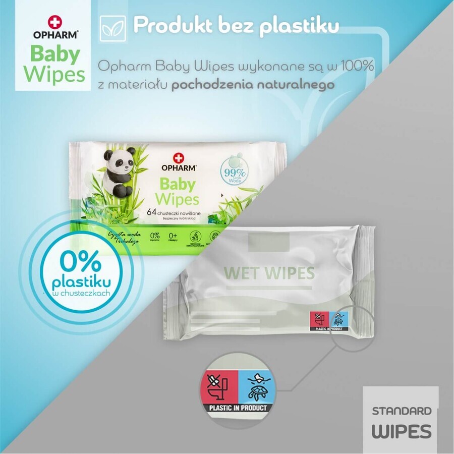 Opharm Baby Wipes, toallitas húmedas, 99% agua, 64 unidades