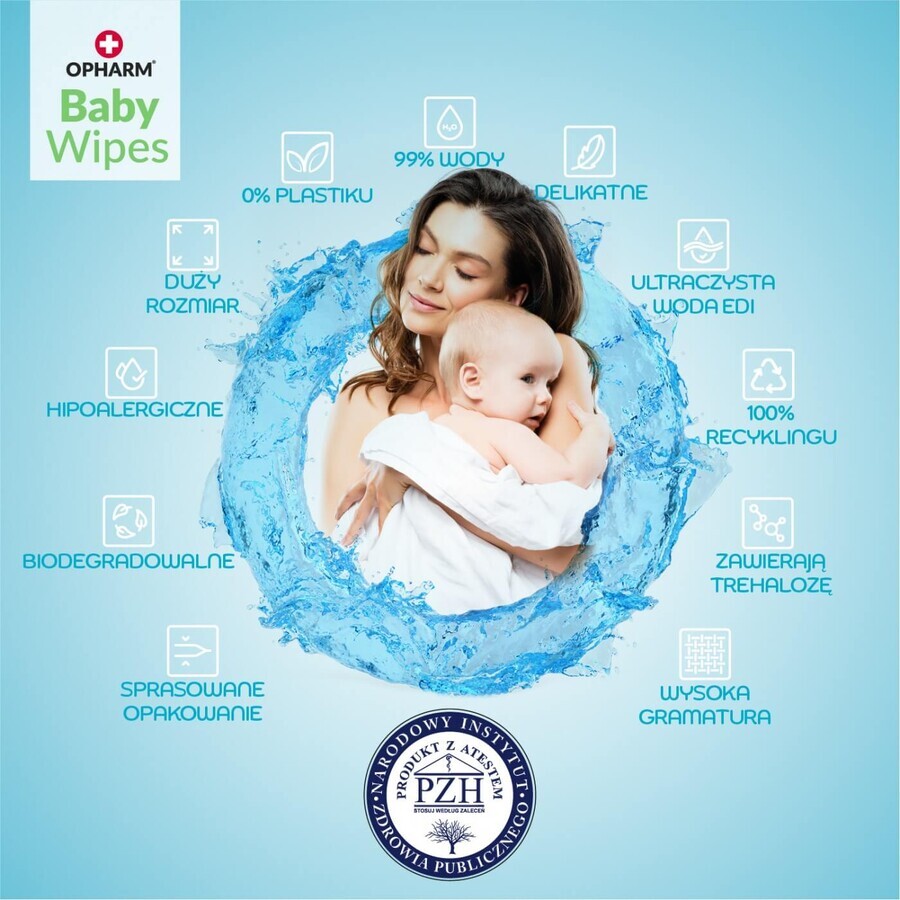 Opharm Baby Wipes, toallitas húmedas, 99% agua, 64 unidades