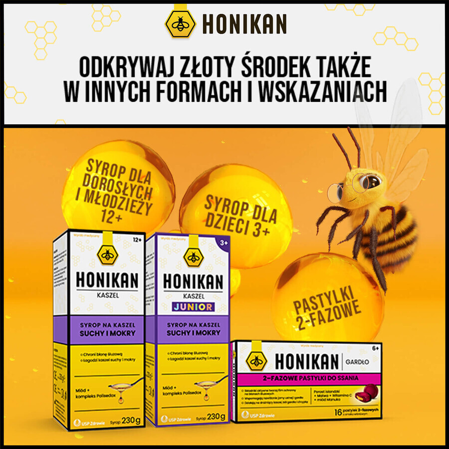 Honikan Hals und Husten, Gel in Sachets für Kinder ab 12 Jahren und Erwachsene, 10 Stück