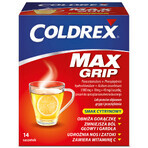 Coldrex MaxGrip 1000 mg + 10 mg + 40 mg, Zitronengeschmack, 14 Portionsbeutel