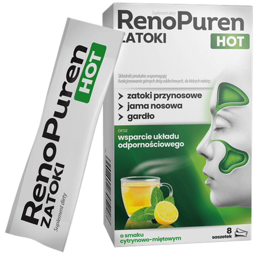 RenoPuren Zatoki Hot zuckerfrei, Geschmacksrichtung Zitrone-Minze, 8 Portionsbeutel