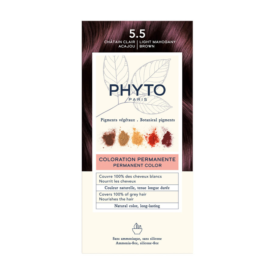 Phyto Phytocolor, permanente haarverf, 5.5 licht mahoniebruin, 50 ml